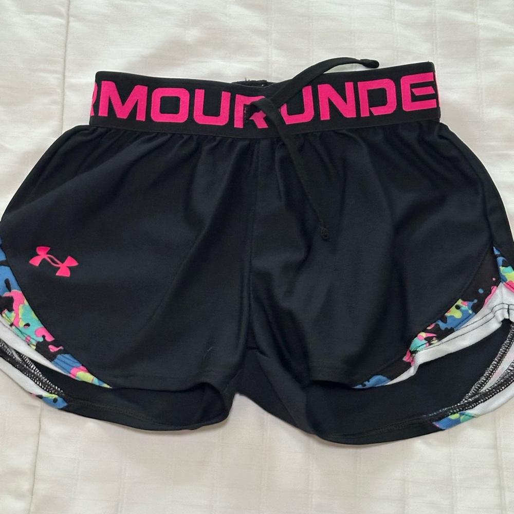 Under Armour Kids Black Shorts with Pink and Multicolor Accents